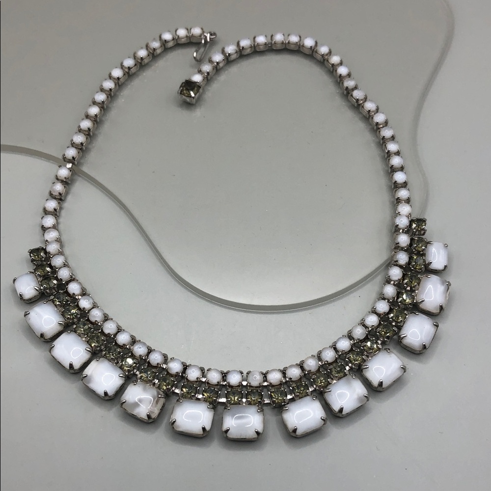 Frosted milky glass vintage collar choker formal party evening bridal necklace. - Picture 4 of 8